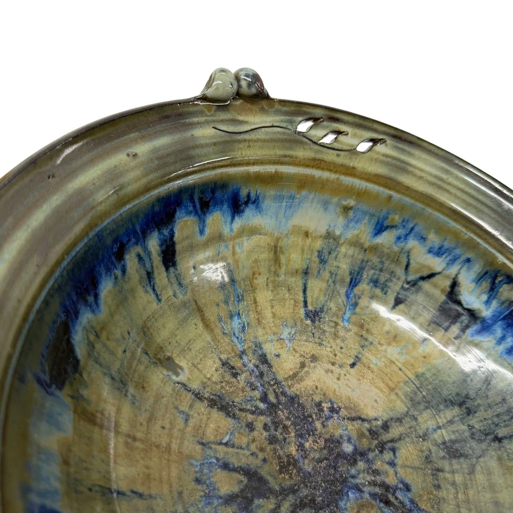 Keliyale Studio Pottery Bowl Blue Brown Drip Glaze Signed‎ Artisan Ceramic